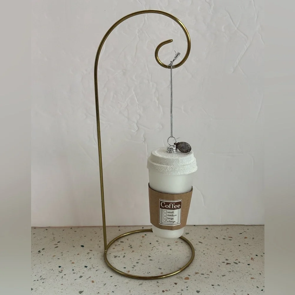 White‎ To Go Coffee Cup Glass Holiday Christmas Ornament
